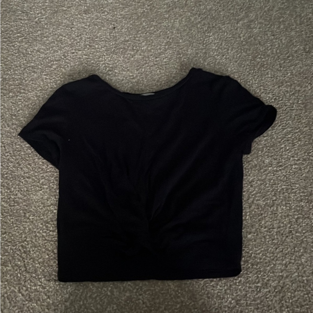 Gaze Navy Ruched Crop T-Shirt